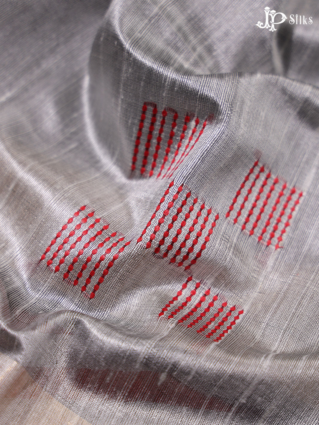 Red and Grey Tussar Silk Saree - E36 - View 3