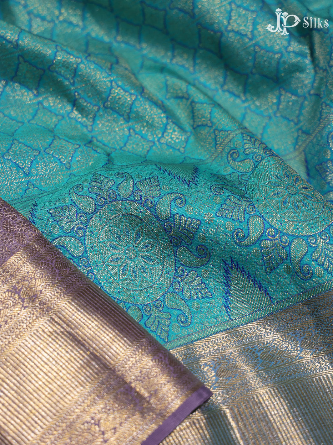 Sky blue and Lavender Kanchipuram Silk Saree - E1636 - View 5