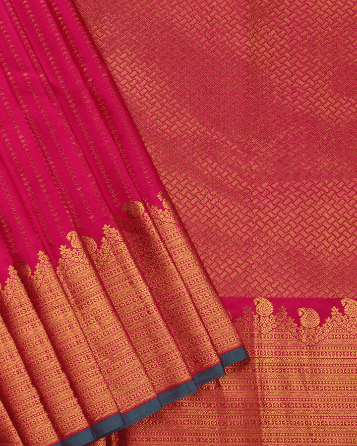 Rani Pink and Teal Blue Kanchipuram Silk Saree - D4715 - View 2
