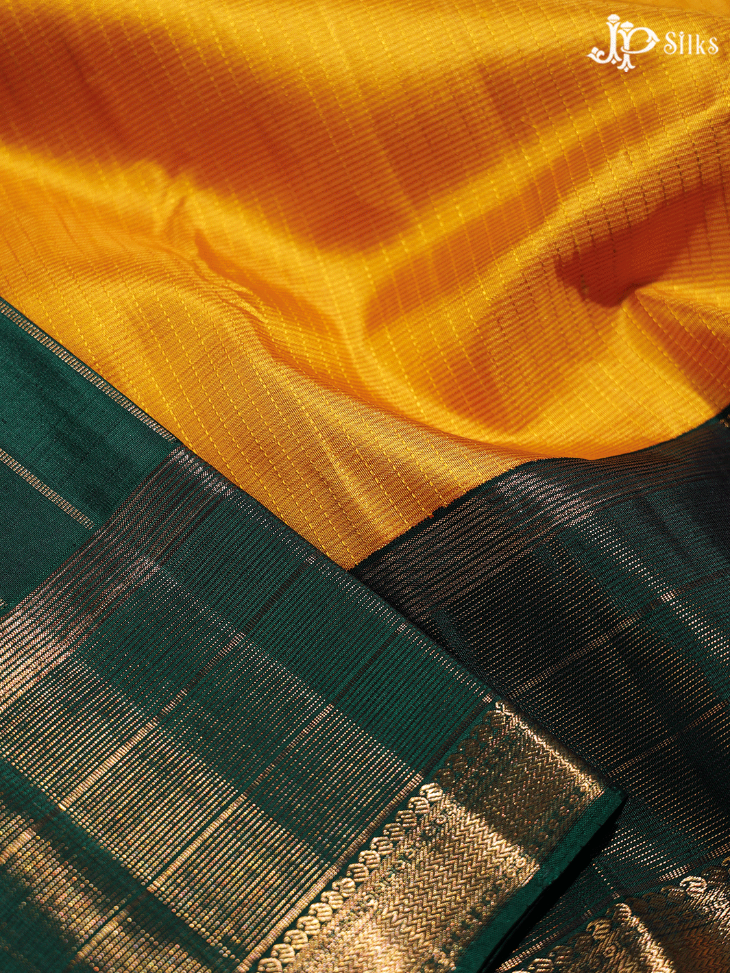Lemon Yellow and Bottle Green Kanchipuram Silk Saree - E5215 - View 3