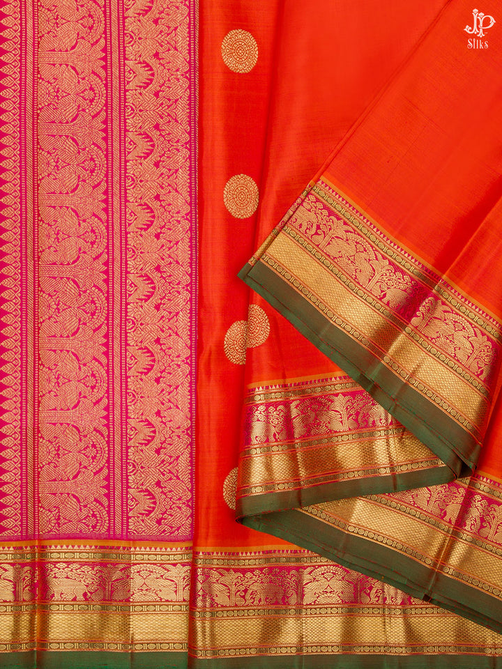 Brick Orange and Pink Kanchipuram Silk Saree - D1029 - View 5