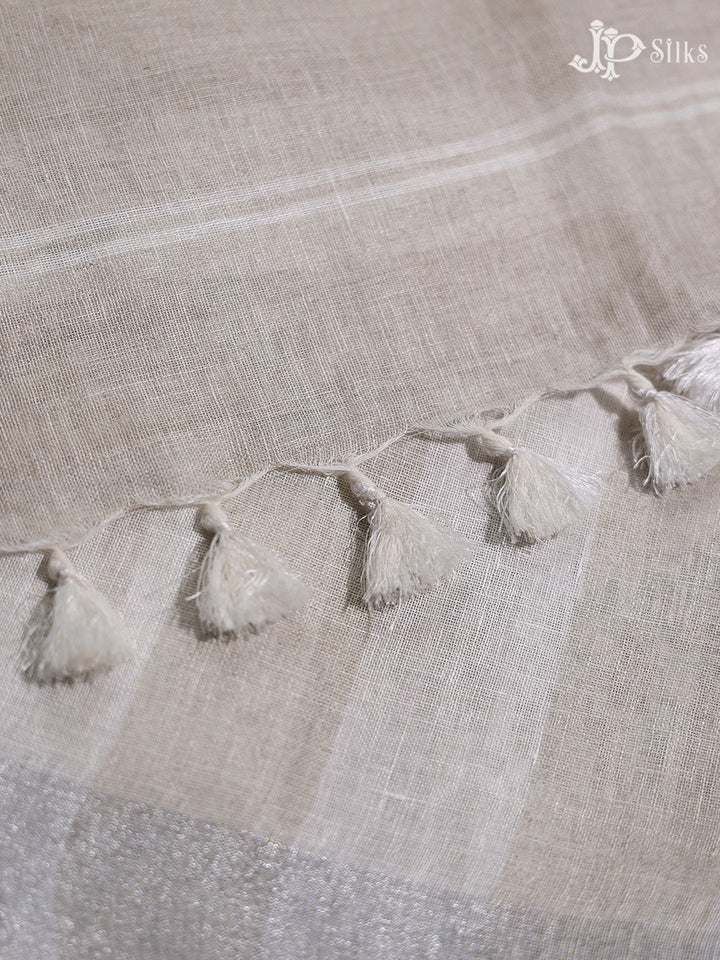 White and Grey Linen Fancy Saree - E4558 - View 4