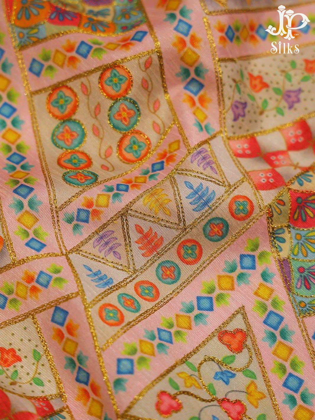 Multicolour Abstract Design Semi Raw Silk Fabric - E4202