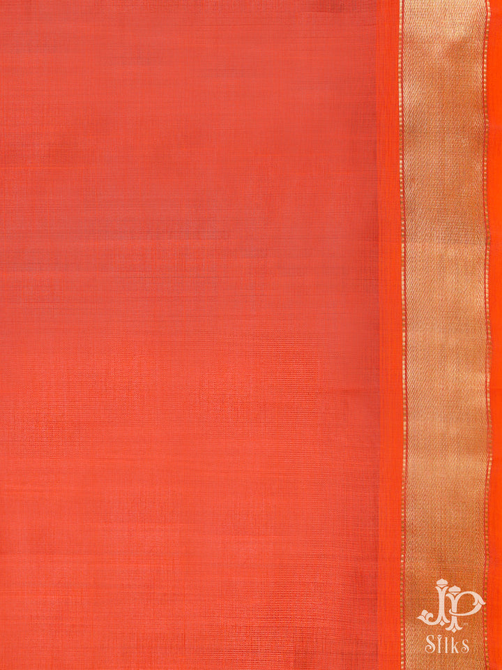 White and Orange Silk Cotton Saree - E1583 - View 3