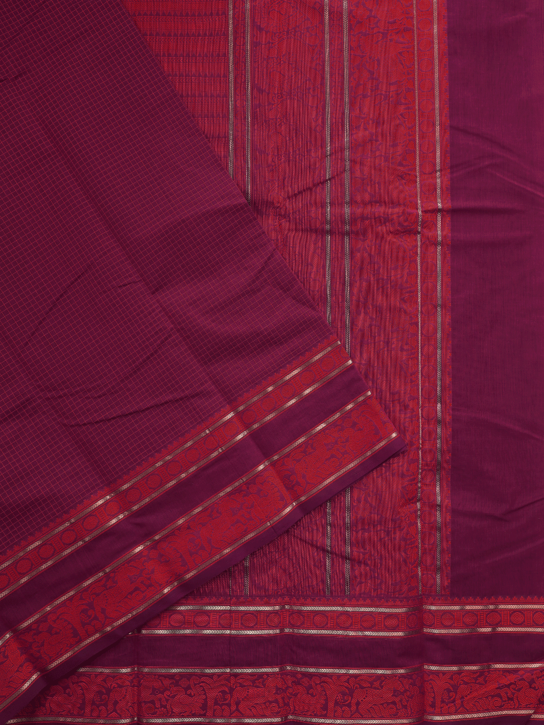 Dark Magenta Kanchi Cotton Saree - D9763