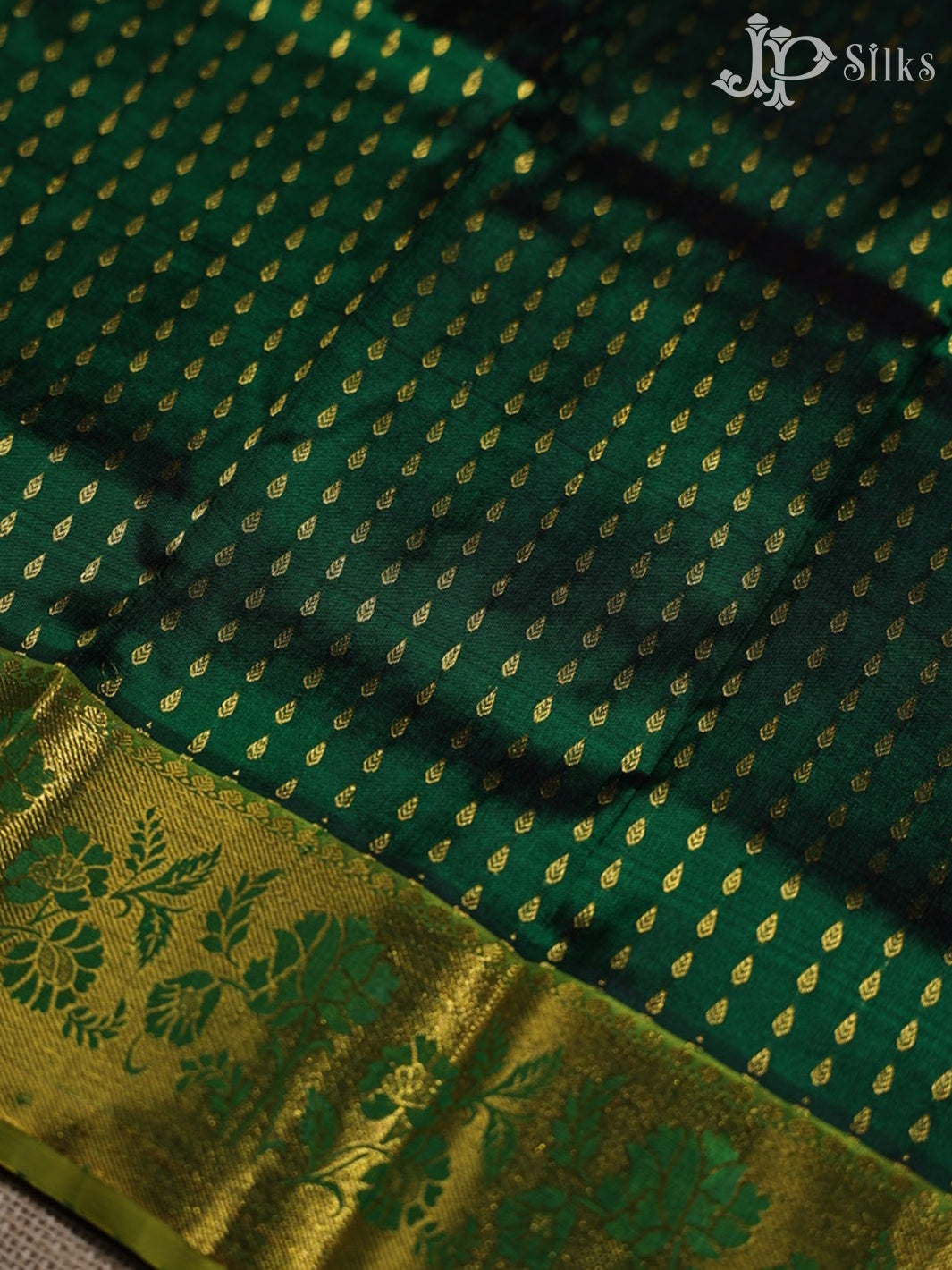 Bottle Green with Light Green Pattu Pavadai - D5929 - View 2