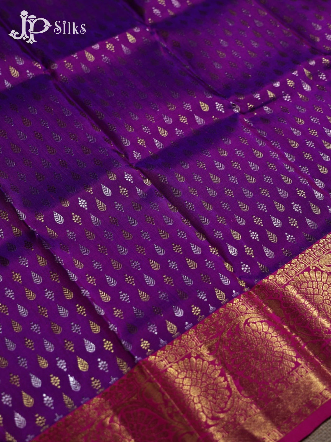 Purple with Pink Pattu Pavadai - D5930 - View 2