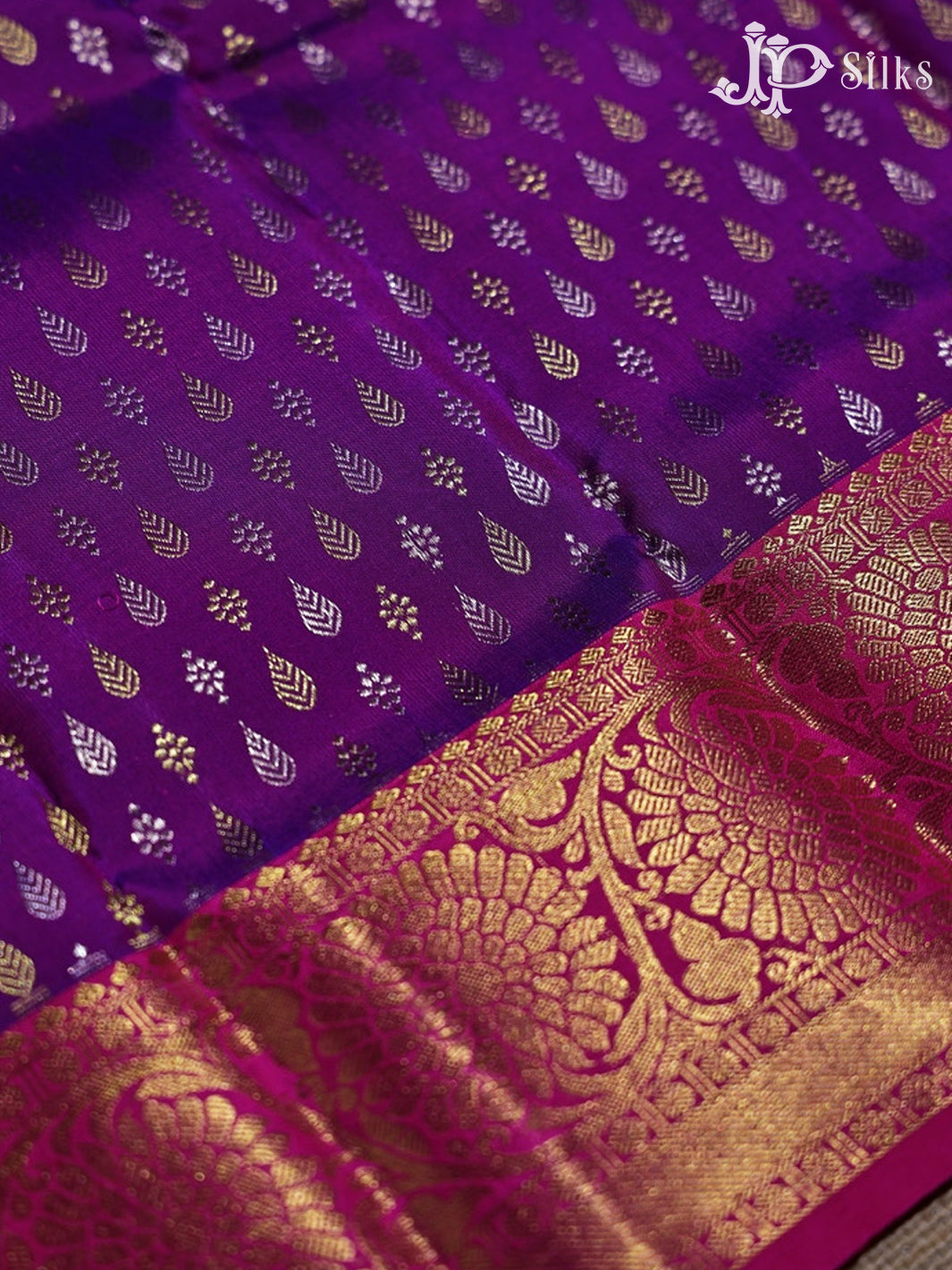 Purple with Pink Pattu Pavadai - D5930 - View 3