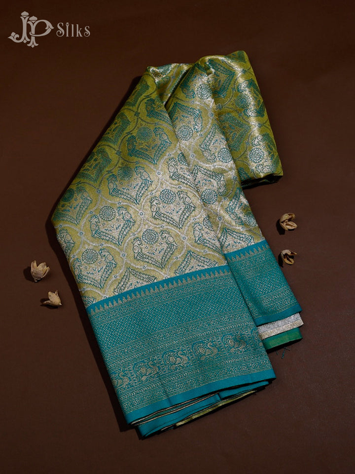 Lemon Yellow And Teal Green Art Silk Saree - F2865