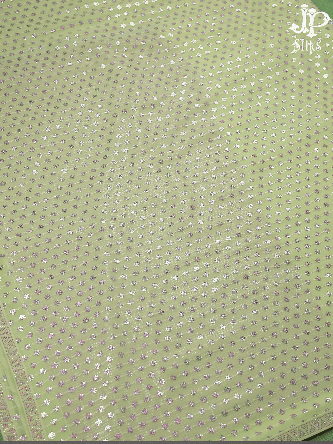 Light Pista Green Sequin Work Georgette Fancy Saree - E5463 - View 6