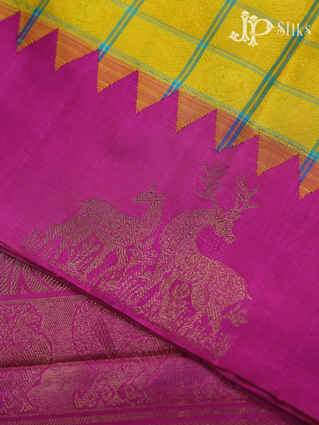 Yellow with Pink Kanchipuram Silk Saree - A932 - View 4