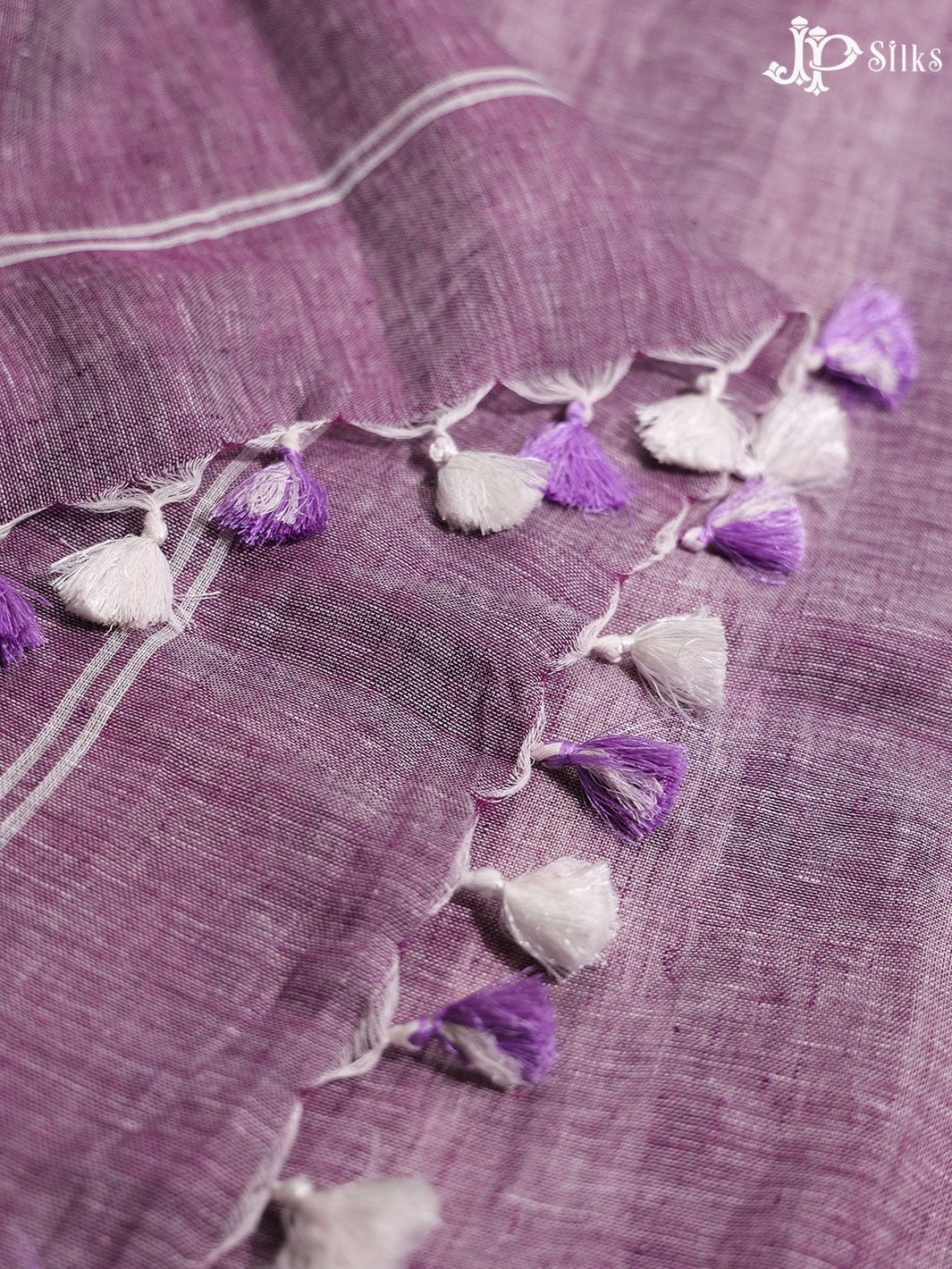 White and Purple Linen Fancy Saree - E4557 - View 6