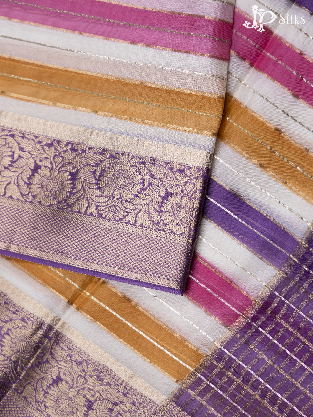 White And Purple Semi Banarasi Saree - F2901 - View 4