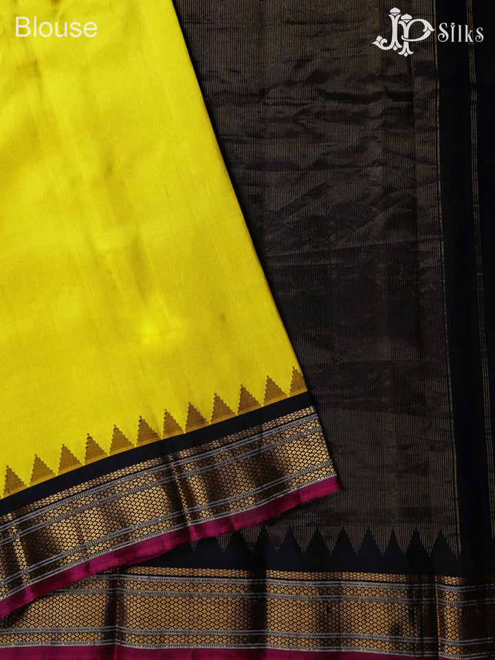 Lime Yellow and Black Gadwal Silk Saree - A3605