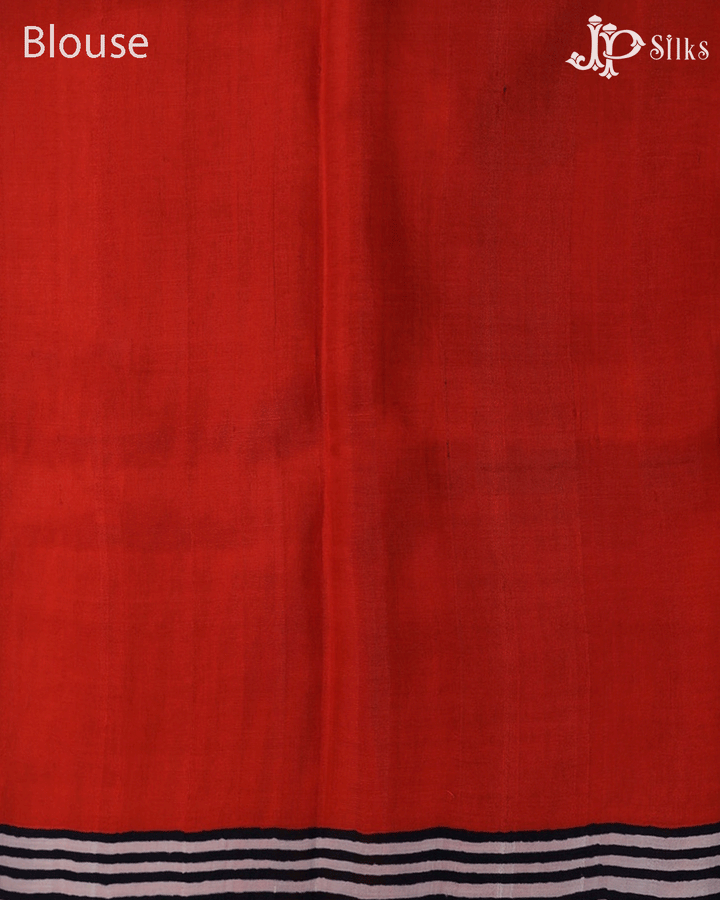Black Red and White Tussar Silk Saree - E6585 - View 3