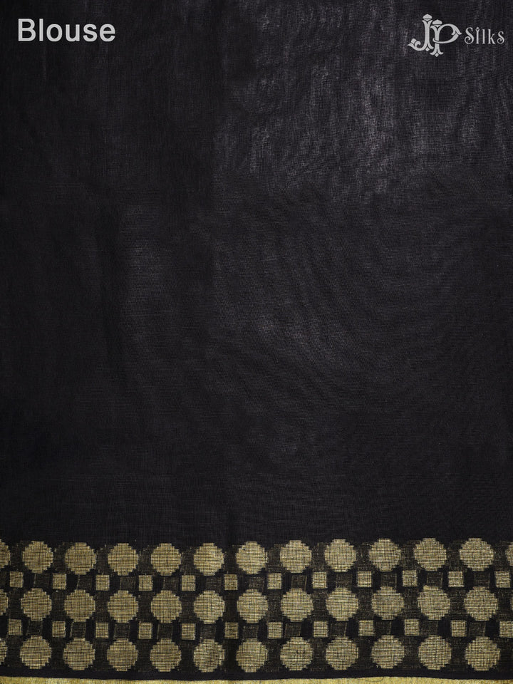 Black and Gold Linen Fancy Saree - D8327 - View 3