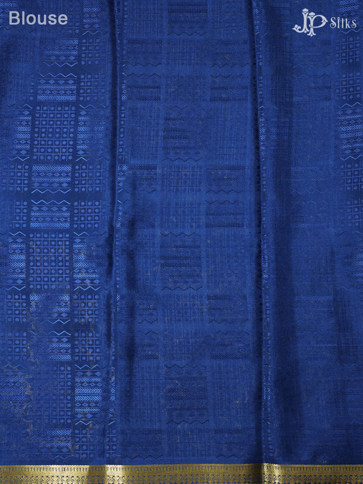 Pink and Ink Blue Mysore Silk Saree - D4800 - View 2