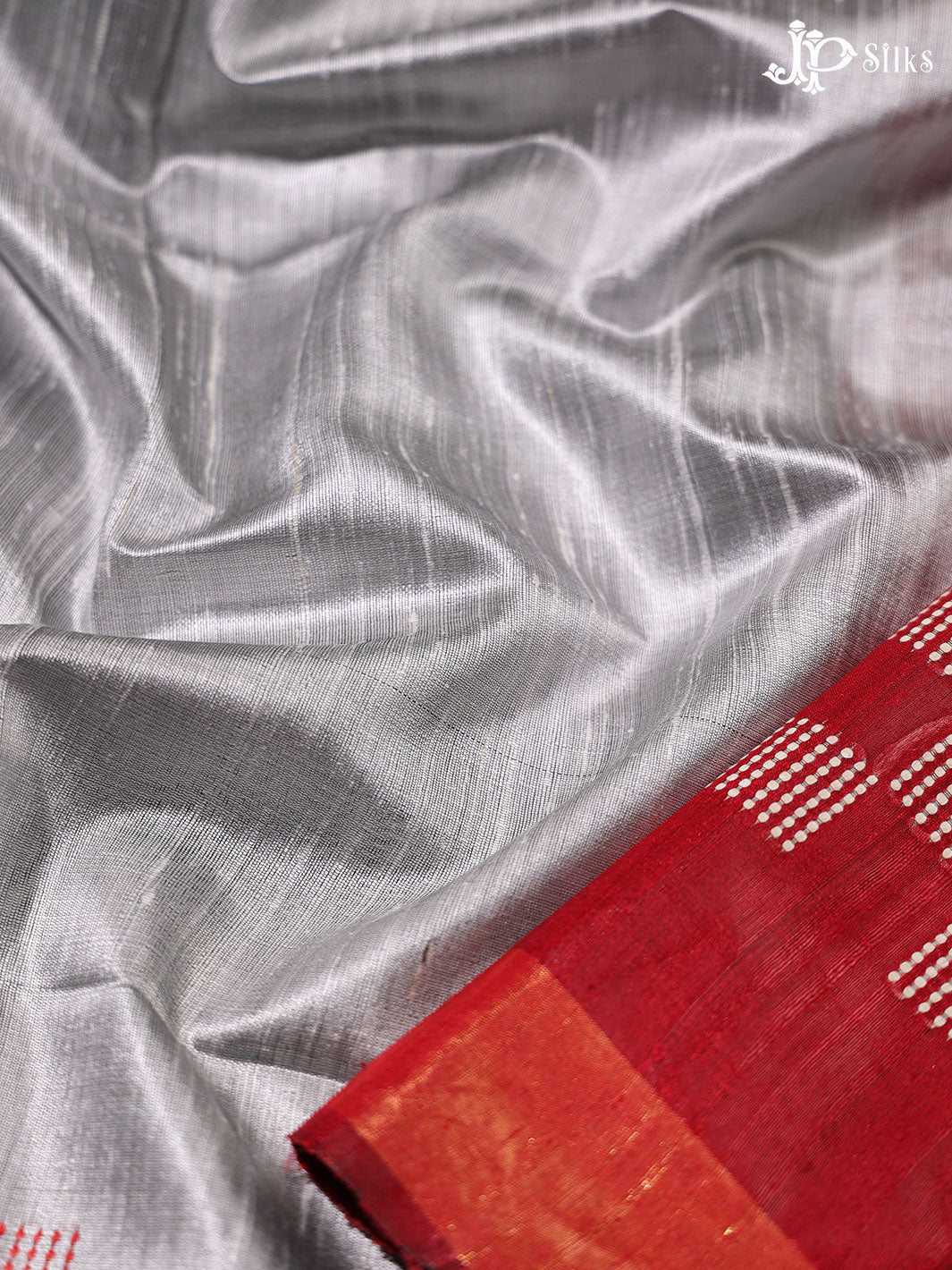 Red and Grey Tussar Silk Saree - E36 - View 4