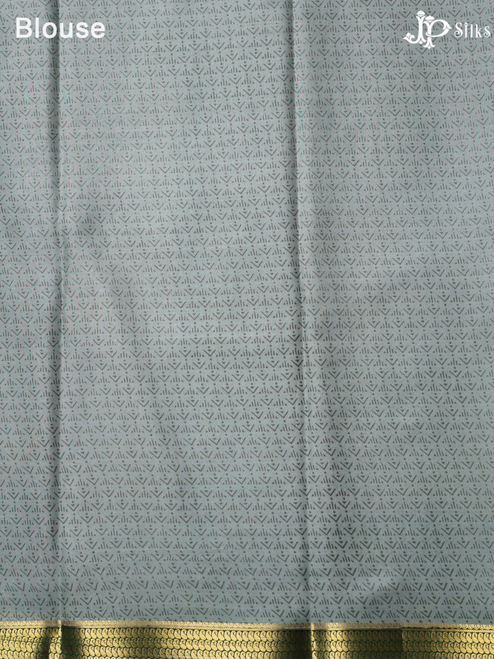 Teal Green and Grey Crepe Raw Silk Saree- E880 - View 2