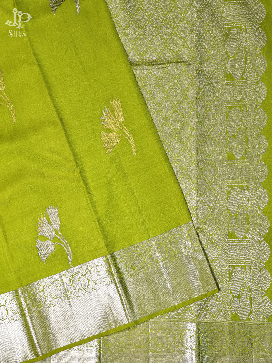 Parrot Green Pure Silk Saree - A1375 - View 6