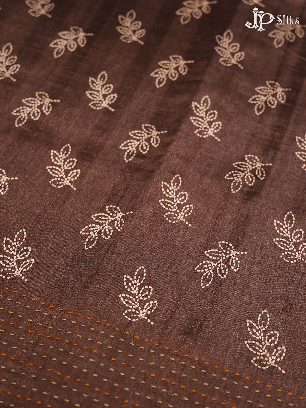 Coffee Brown Leaf Motif Semi Chanderi Fancy Saree - E3241 - View 6