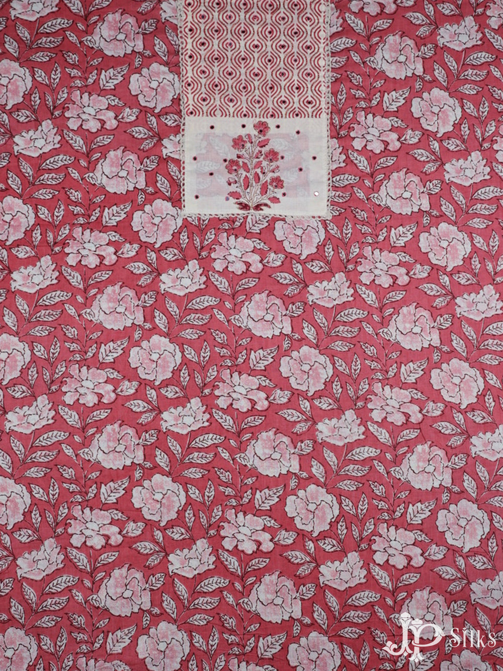 White and Punch Pink Chudidhar Material - F27 - View 2