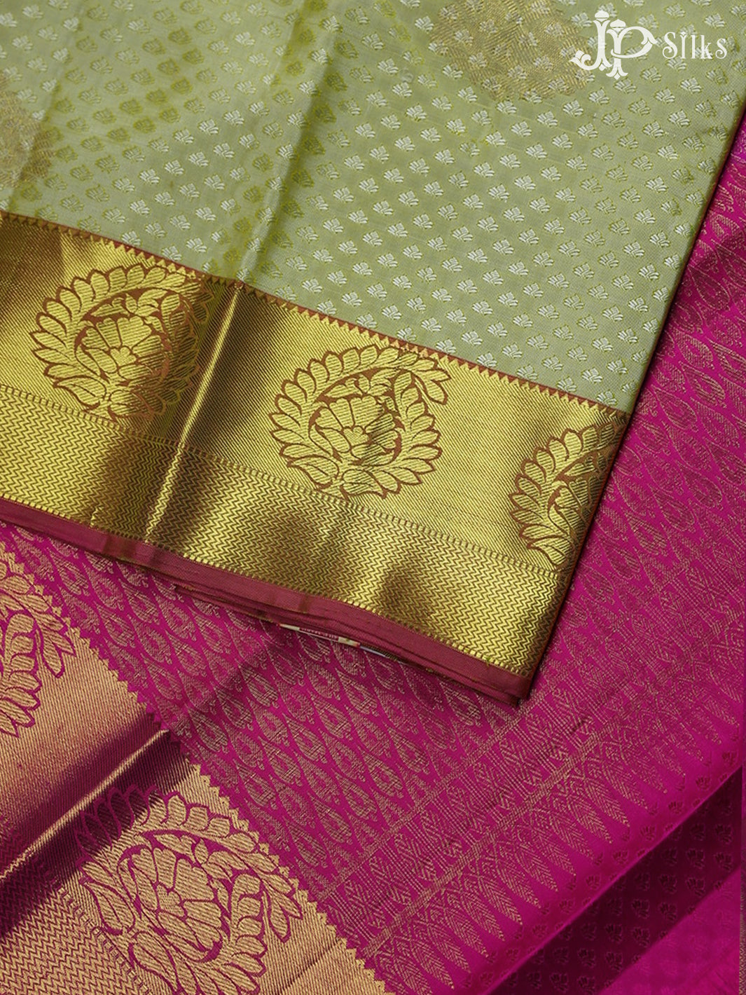 Lime green with pink colour Kanchipuram Silk Saree - A392 - View 4