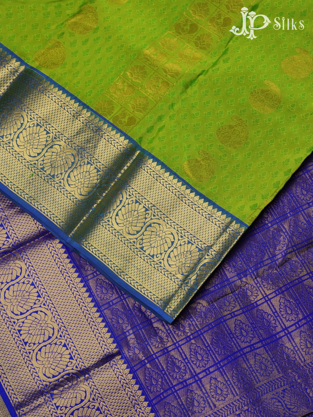 Light green with blue Kanchipuram Silk Saree - A6089 - View 4