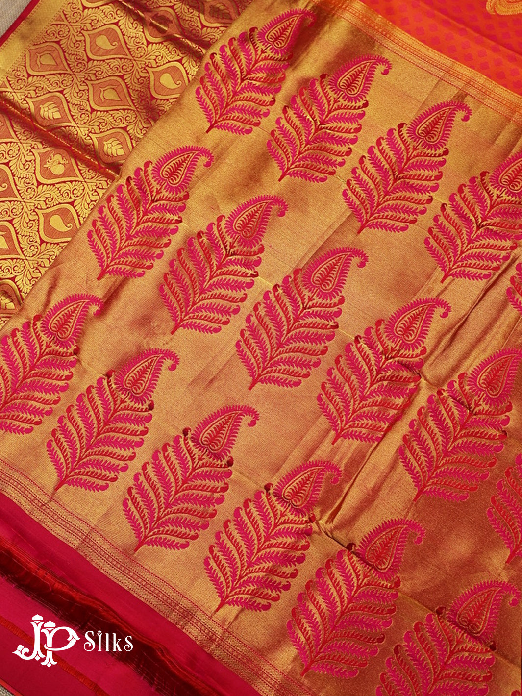 Pinkish Orange with Dark Pink Kanchipuram Silk Saree - A6121 - View 5