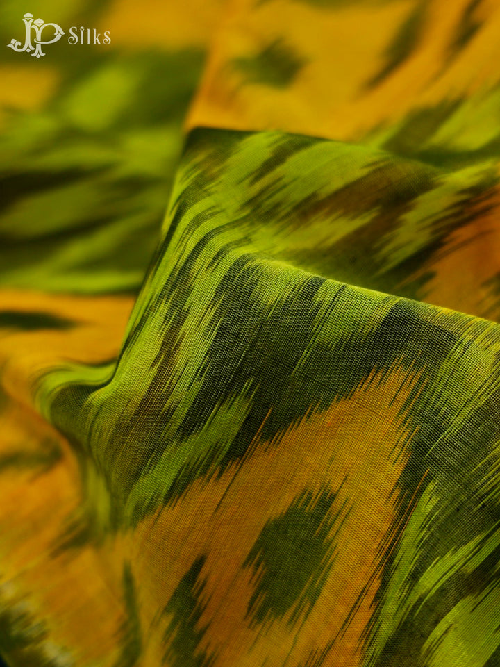 Green And Yellow Ikat Cotton Saree - F2486