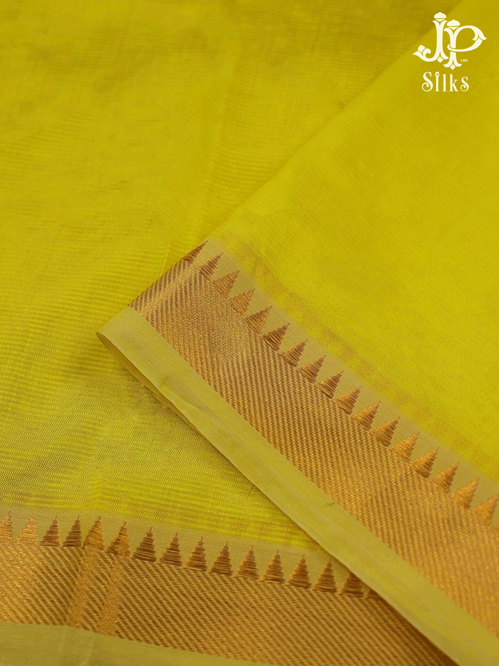 Yellow and White Raw Silk Chudidhar Material - D9099 - View 1