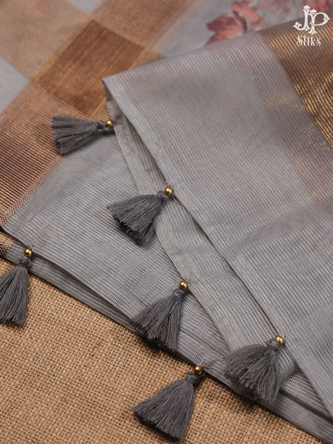 Grey Tussar Kota Silk Fancy Saree - E860 - View 6