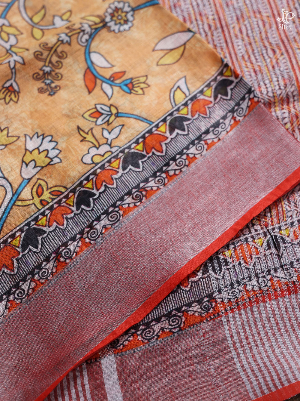 Cream and Pink - Red Linen Saree - D5820 - View 2