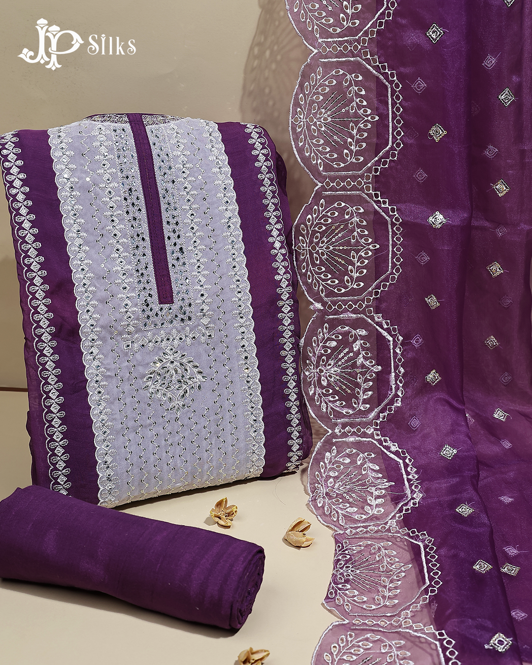 Deep Purple Chudithar Material with Thread Embroidery - E3463 - View 2