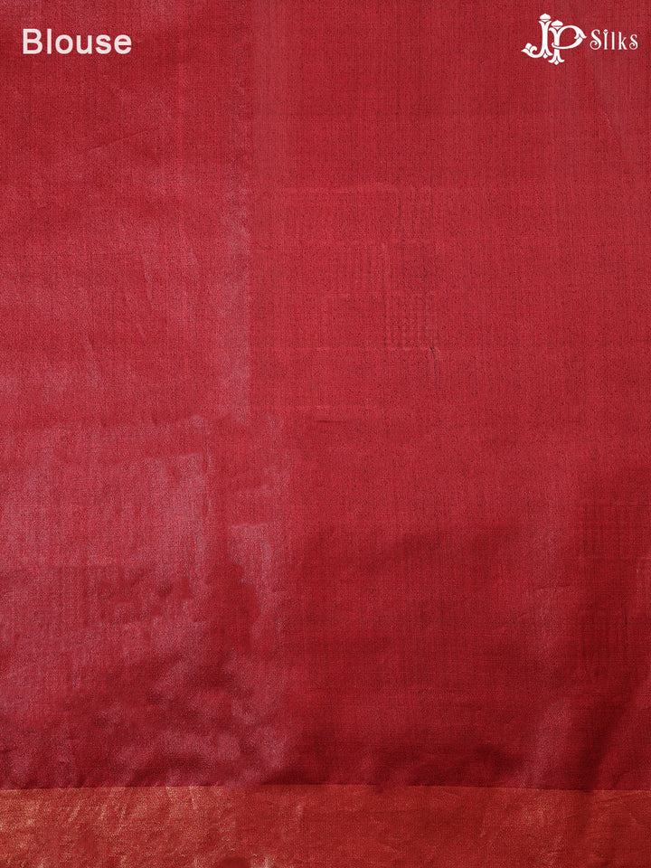 Red and Grey Tussar Silk Saree - E36 - View 2
