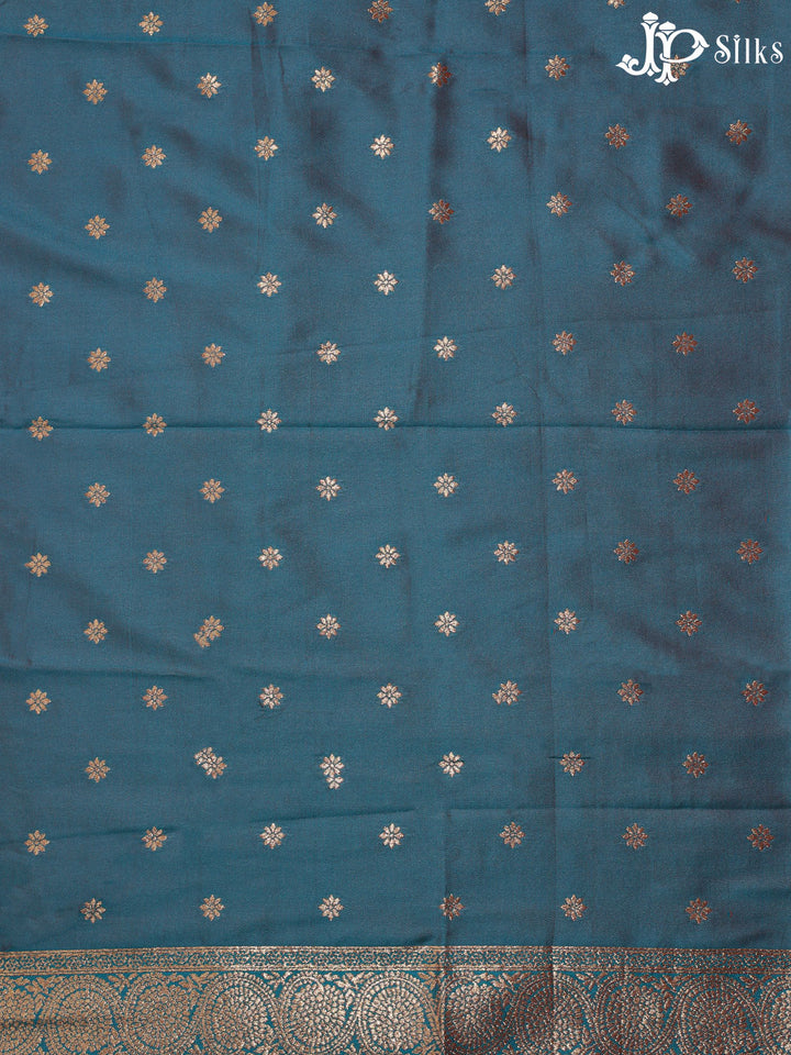 Beige and Teal Blue Semi banaras with Digital Prints Fancy Sarees -  E3998 - View 2