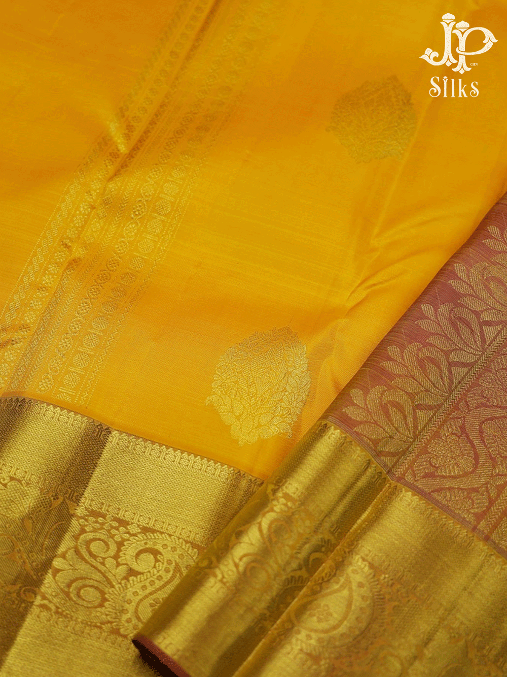 Lemon Yellow and Brown Vertical Lines Kanchipuram Silk Saree - E4712 - View 1