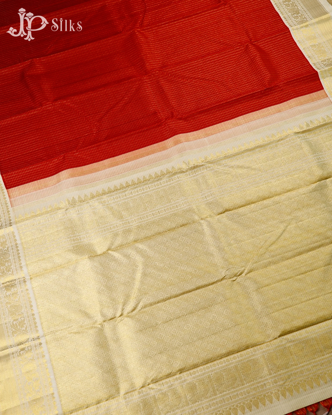 Red And Half White Kanchipuram Silk Saree - F3485