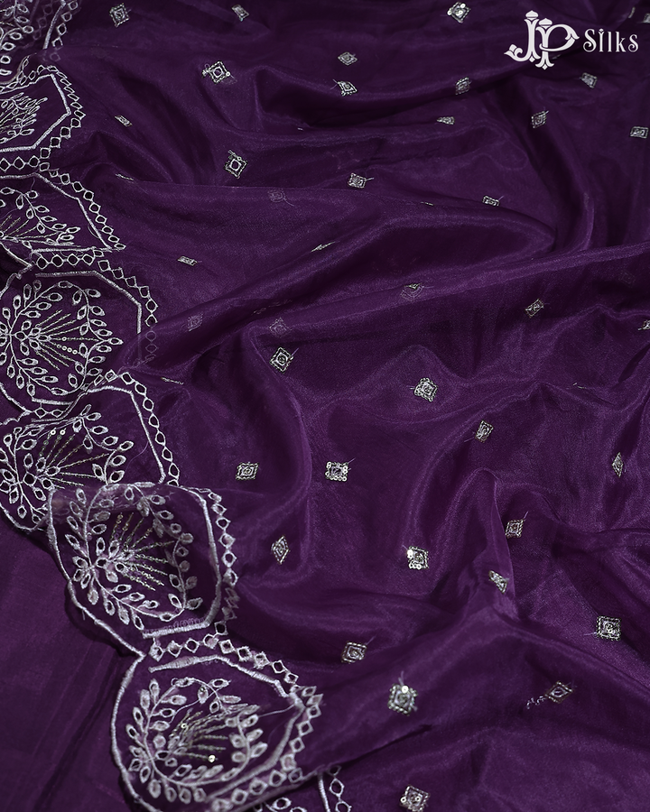 Deep Purple Chudithar Material with Thread Embroidery - E3463 - View 6