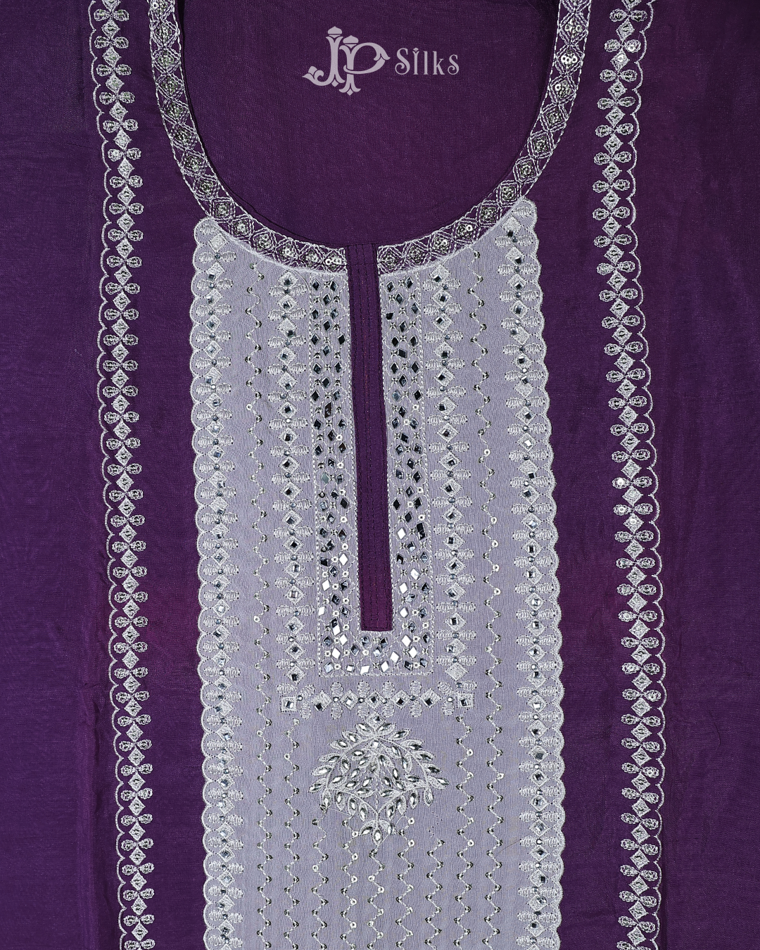 Deep Purple Chudithar Material with Thread Embroidery - E3463 - View 4