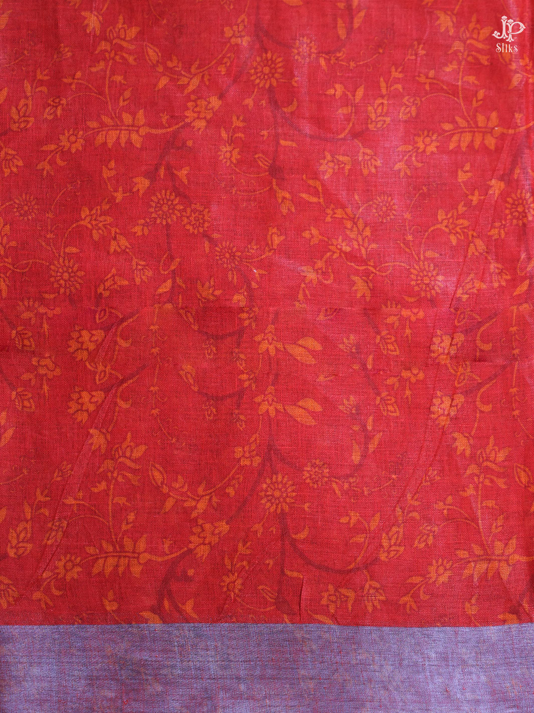 Cream and Pink - Red Linen Saree - D5820 - View 3