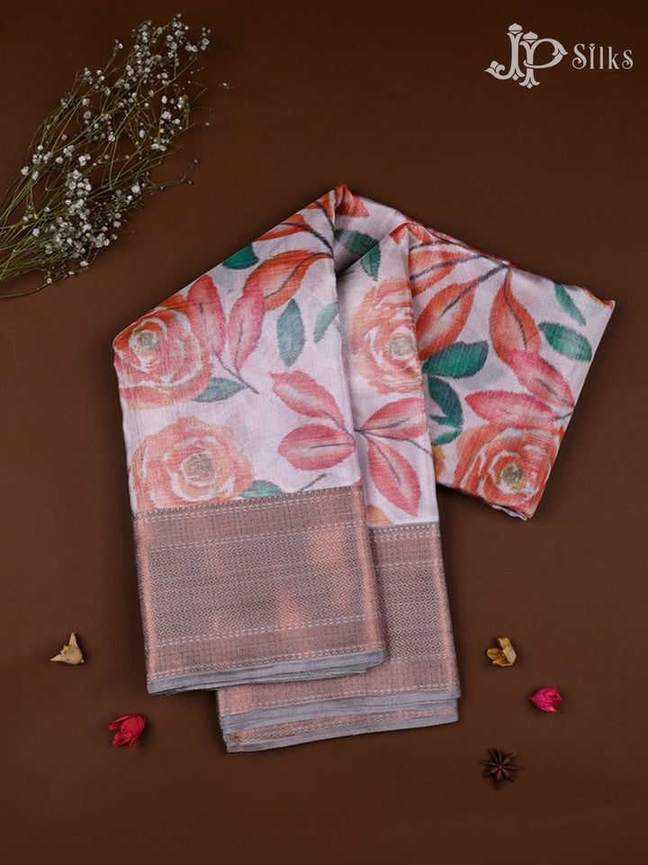 Light Baby Pink And Grey Art Silk Saree - F2918