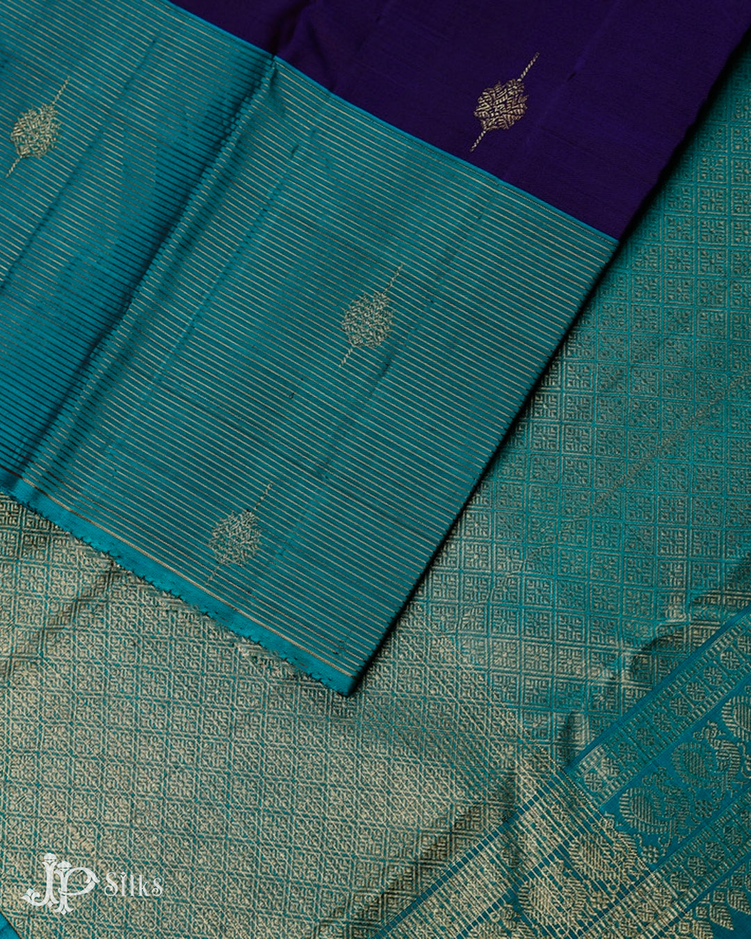 Ink Blue And Teal Green Kanchipuram Silk Saree - F432