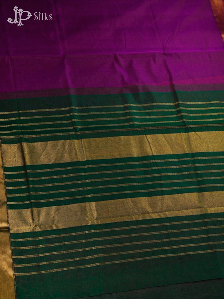 Dark Purple And Bottle Green Silk Cotton Saree - F3503