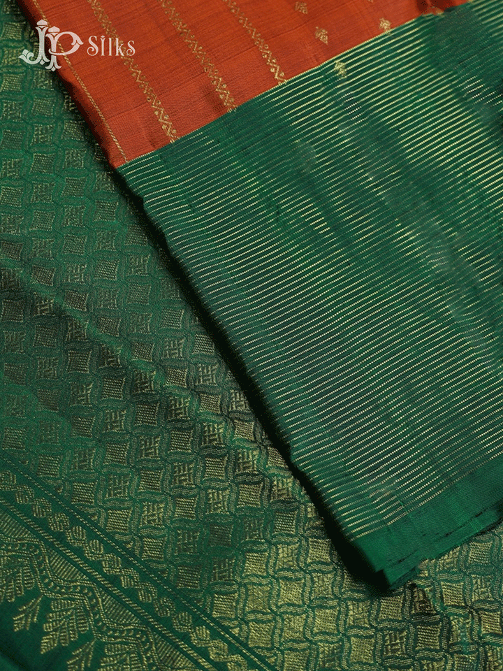 Orange and Green Kanjivaram Silk Saree - F431