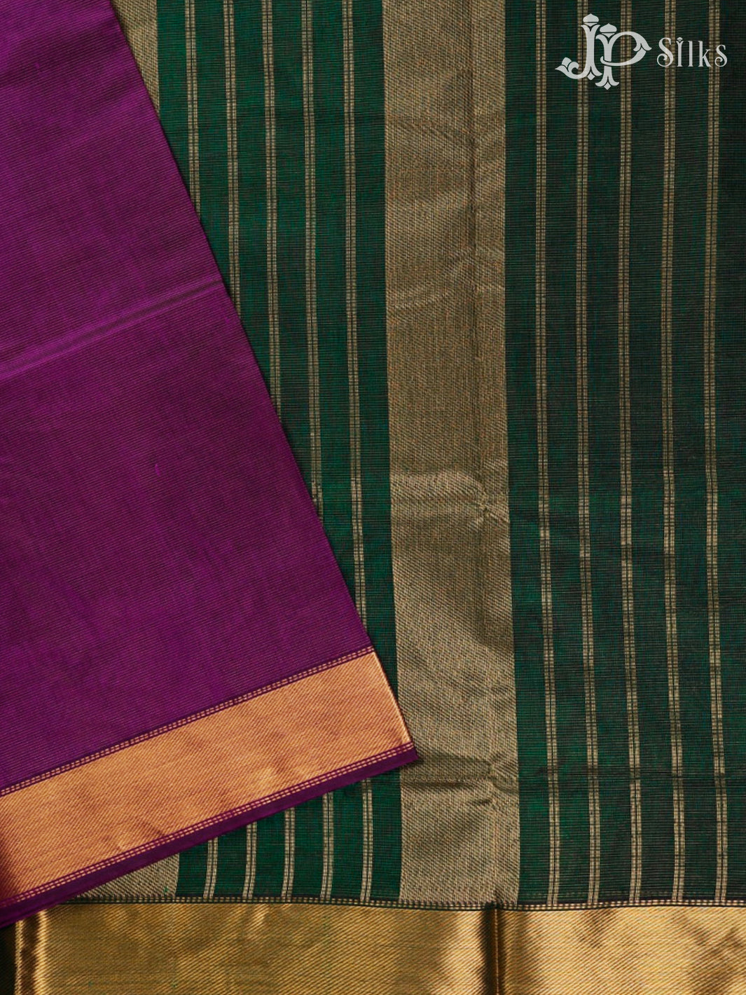 Dark Purple And Bottle Green Silk Cotton Saree - F3503