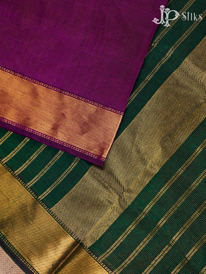 Dark Purple And Bottle Green Silk Cotton Saree - F3503