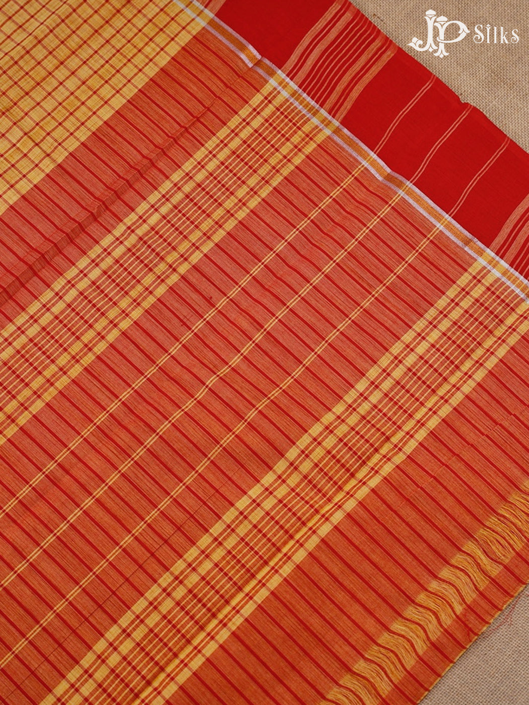 Yellow And Red Cotton Saree - D1080