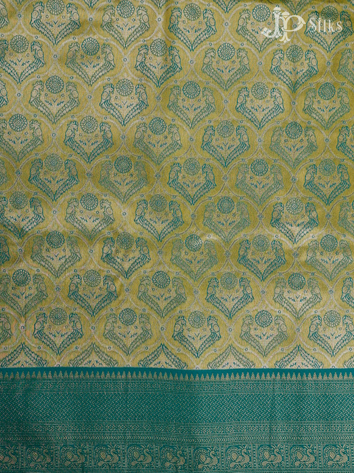 Lemon Yellow And Teal Green Art Silk Saree - F2865