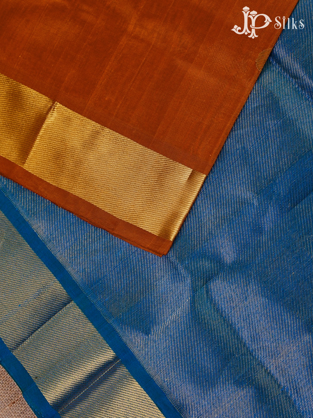 Orange And Teal Blue Silk Cotton Saree - F3513